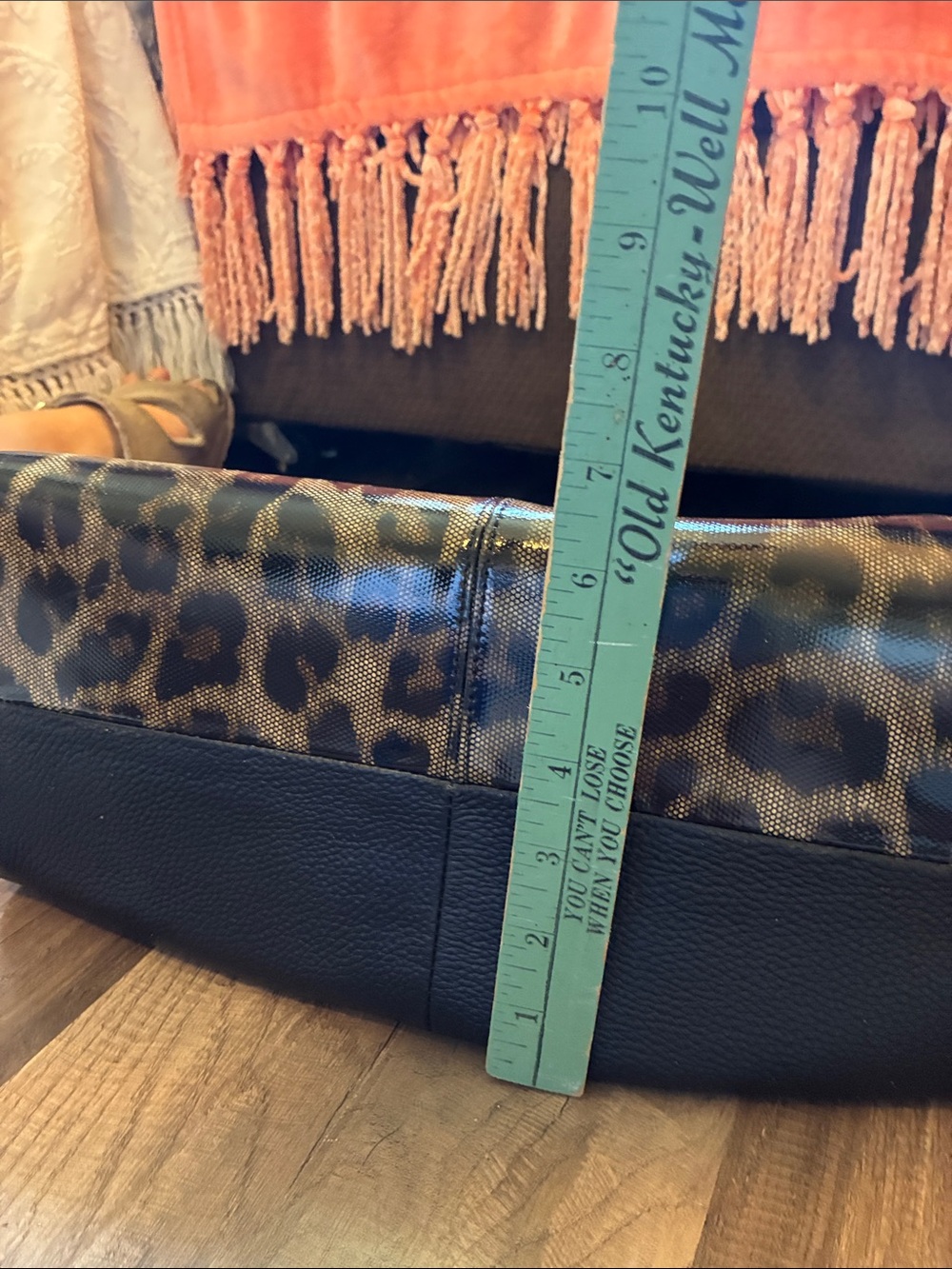 Structured Black Leather Satchel W/Leopard Accent Panel - Picture 13 of 16